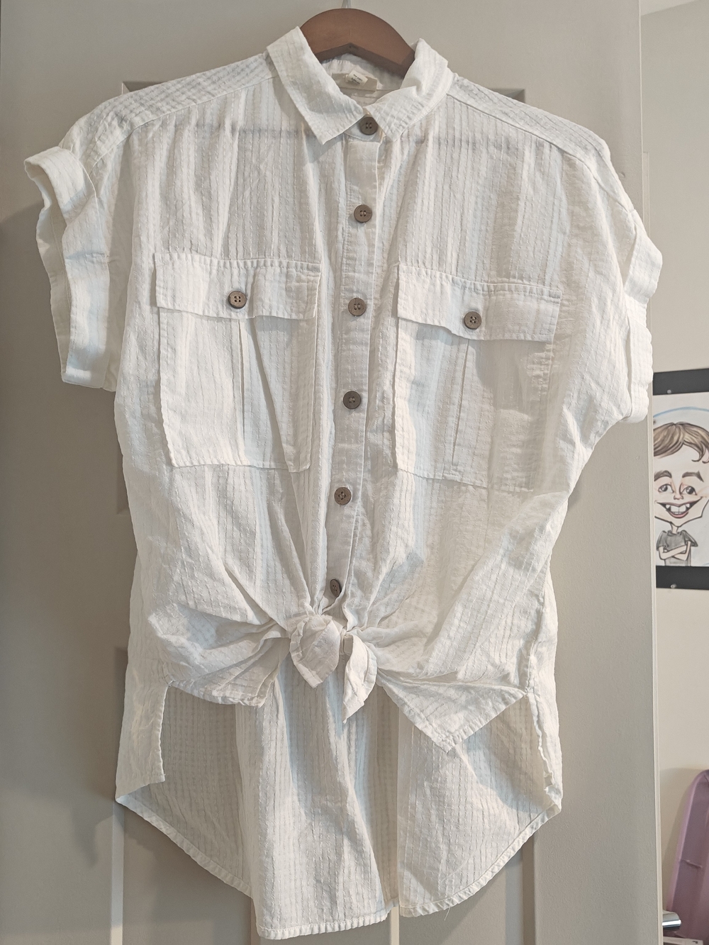a.n.a White Short-Sleeve Button-Front Tie-Hem Shirt